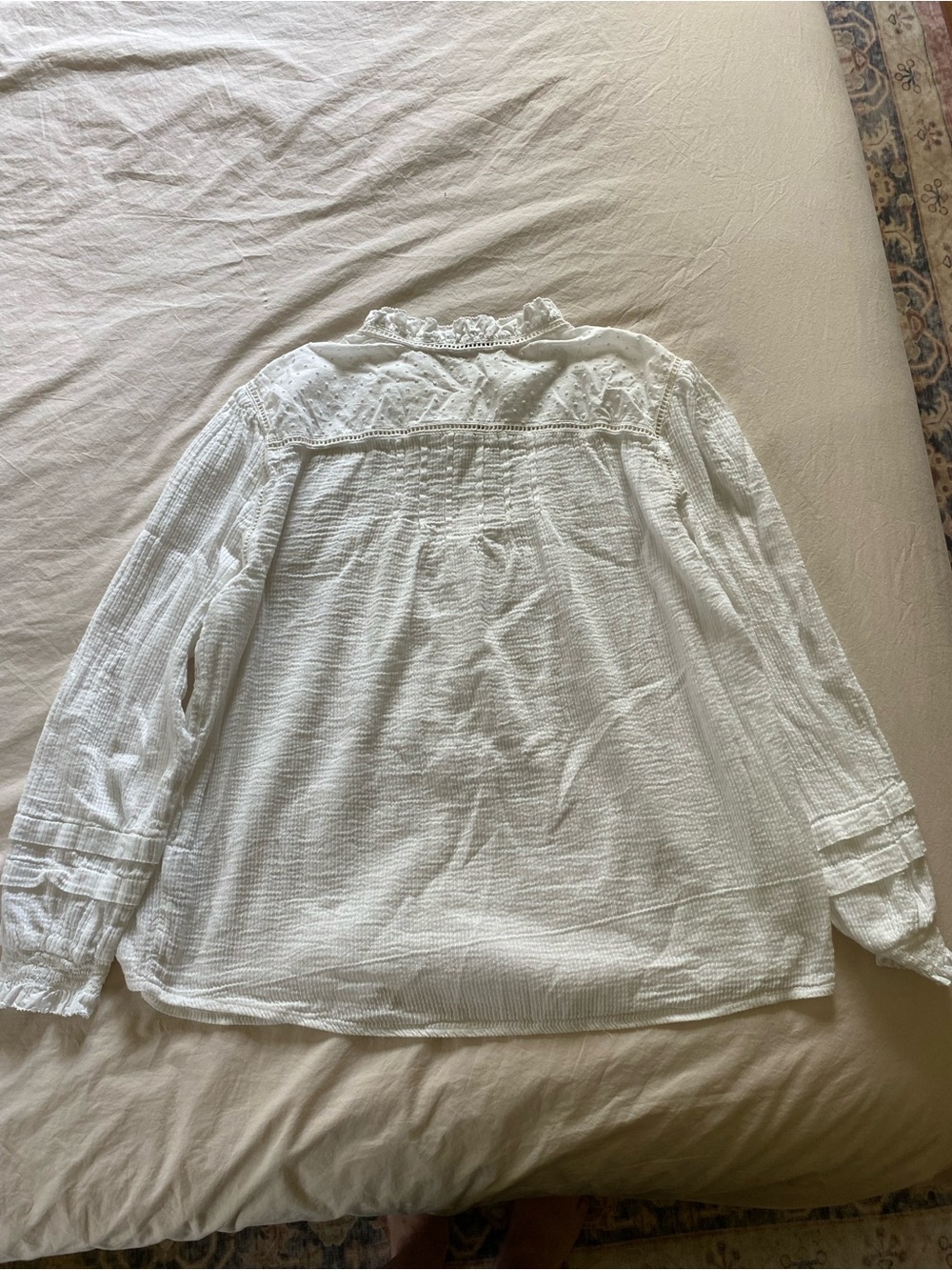 Quince White Textured Ruffle Button-Front Blouse - Picture 2 of 6